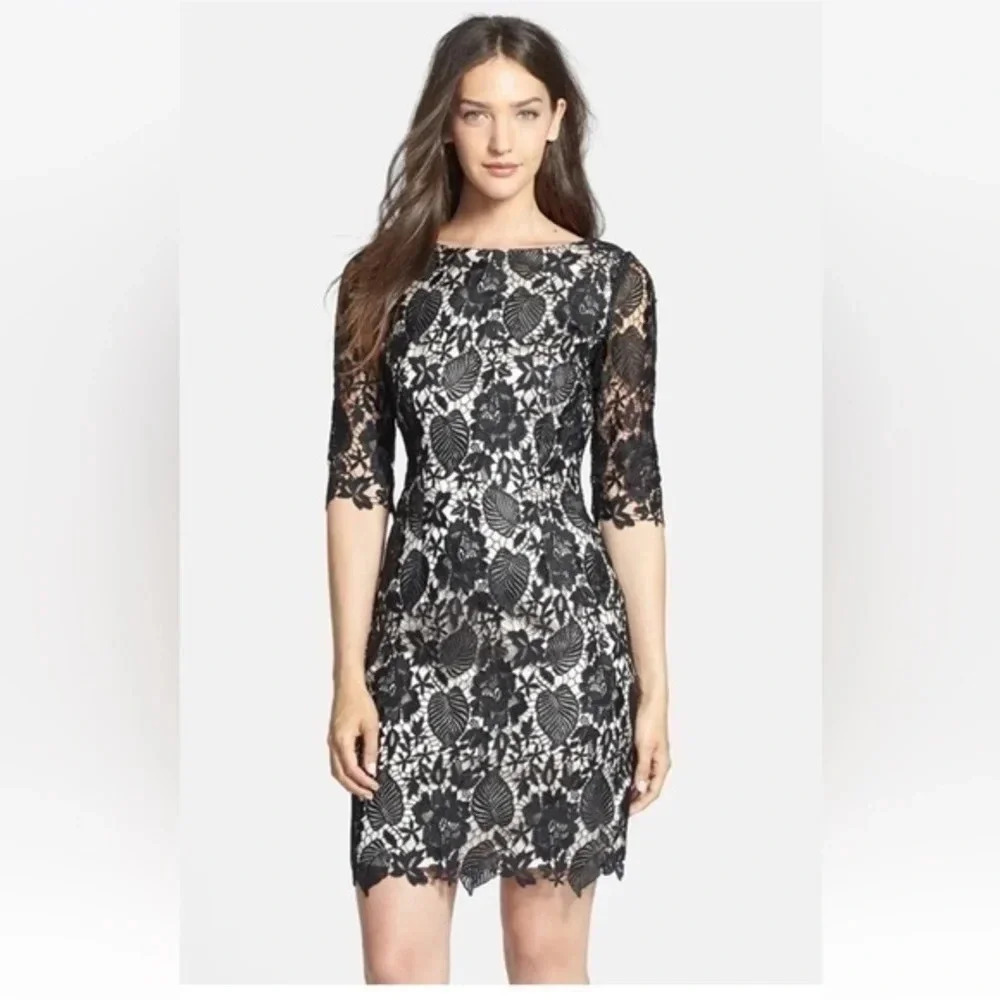 Eliza J | Black Lace Overlay 3/4 Sleeve Formal Party Cocktail Dress Size 2 XS